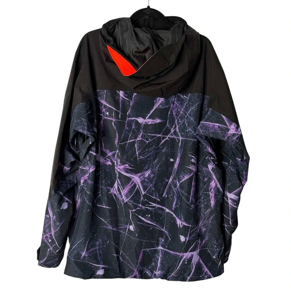 Helly Hansen ULLR Ski Jacket XL Relaxed Fit Purple Black Ice Print Hooded Shell
